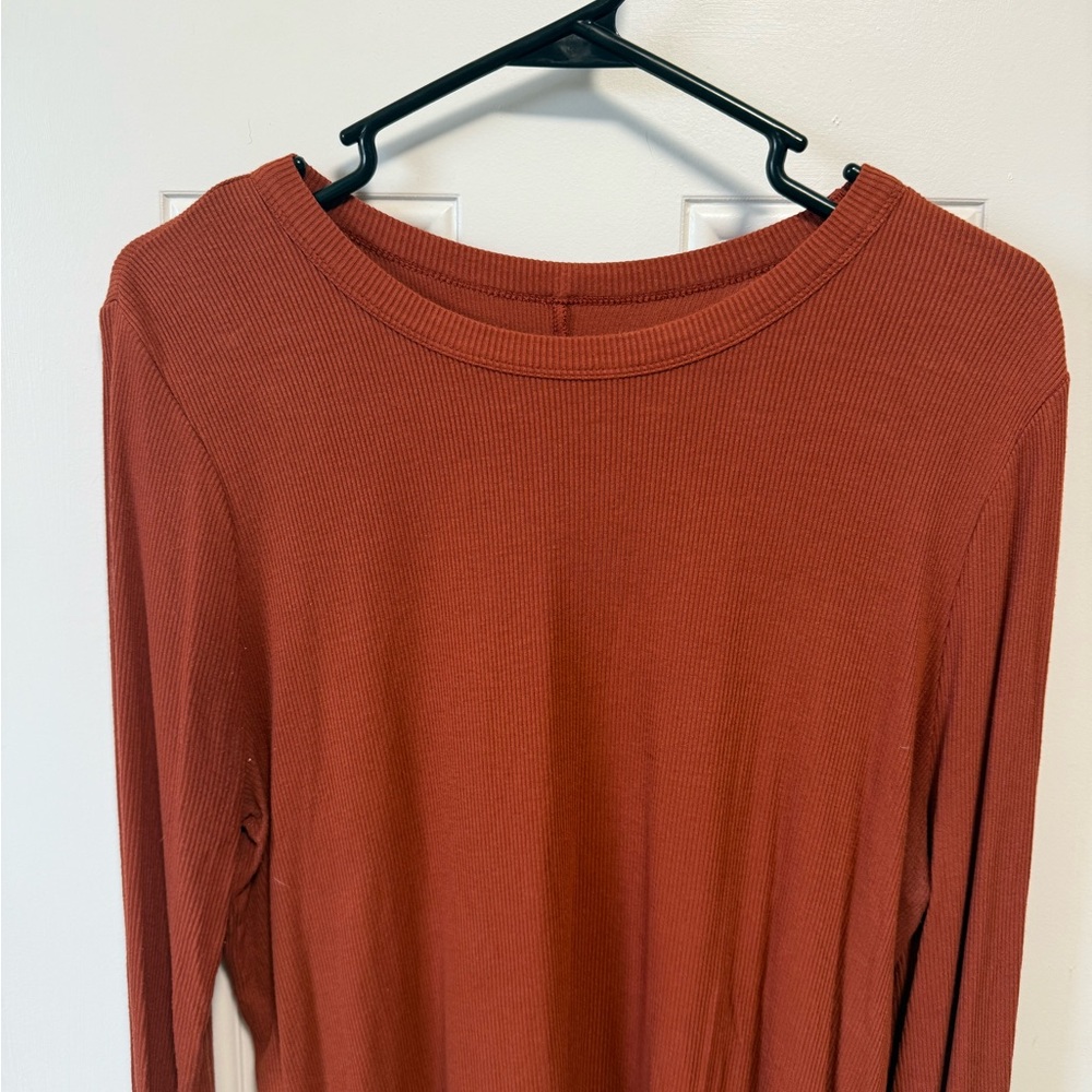So Rust Ribbed Long Sleeve Top